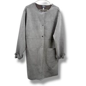 Tahari NWT Gray Faux Suede Coat Women's Large Button Front Pockets Flawed